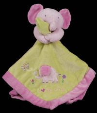 Carters Just One Year JOY Elephant Love Me Pink Green Plush Lovey Blanket